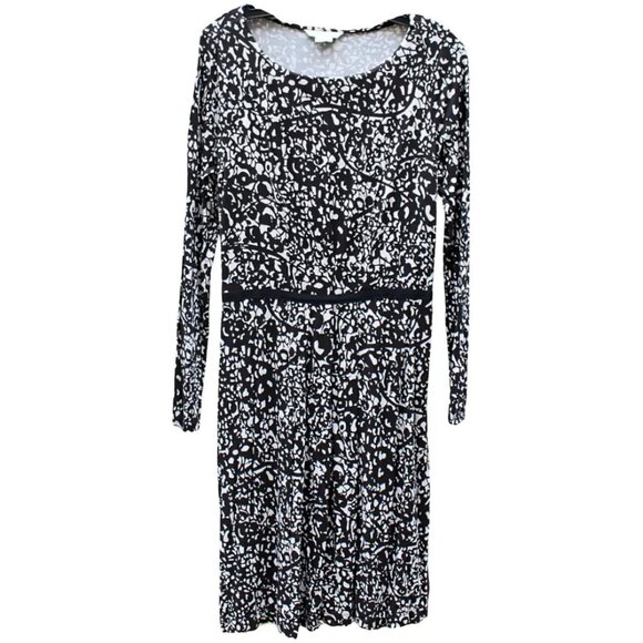 Boden Thea Long Sleeve Jersey Dress in Black + White Abstract, 8R - Picture 1 of 9